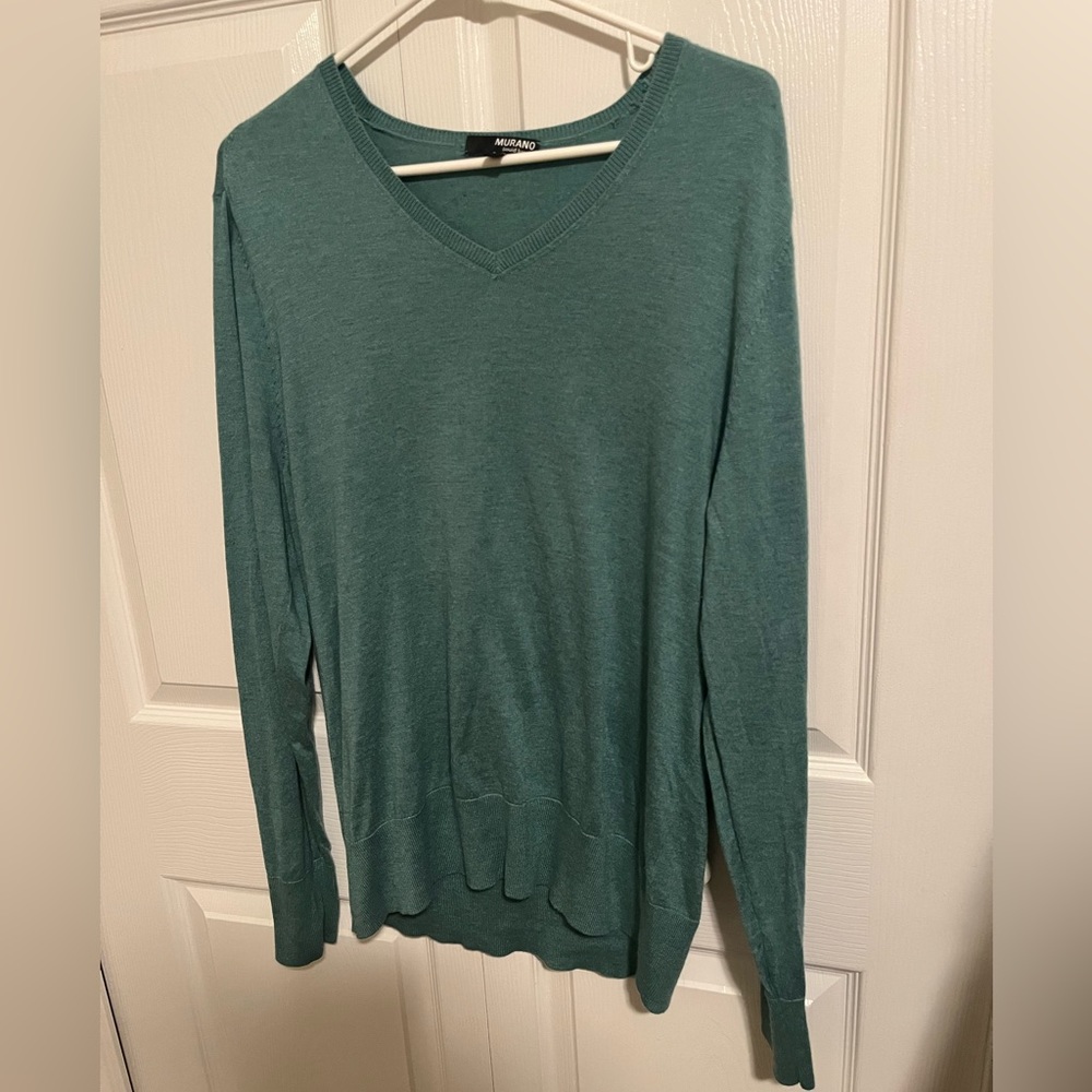 Murano Women’s V Neck Blue Sweater Size L Silk‎ Cashmere Blend